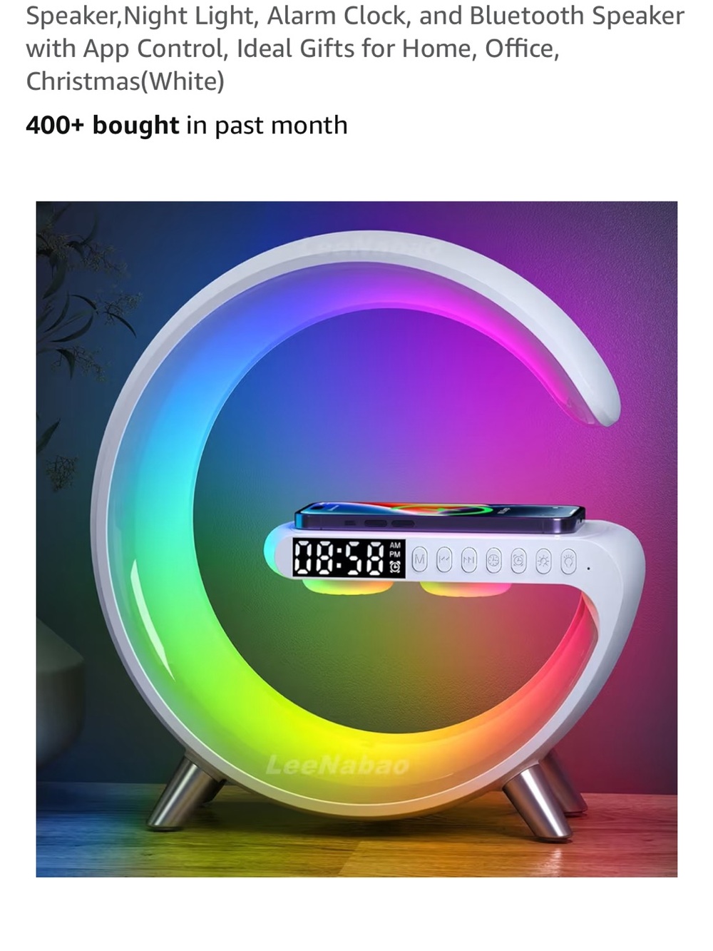 LED Crescent Night Light Clock with Wireless Charging